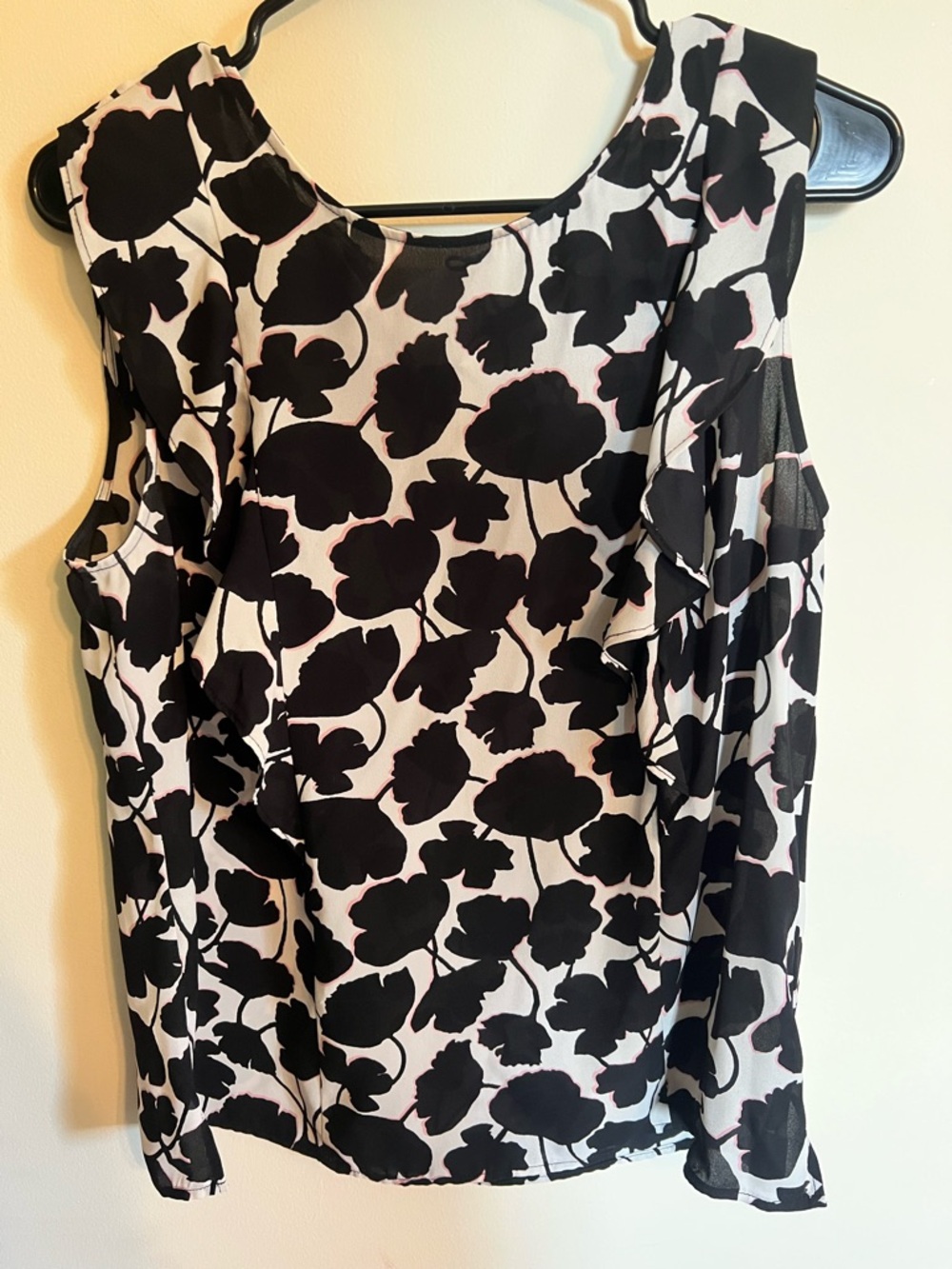 Talbots Black and White Floral Cold-Shoulder Blouse